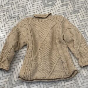 Elegant Tan Cable Knit Turtleneck Sweater